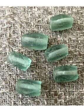 6 Green Recycled Glass African Beads